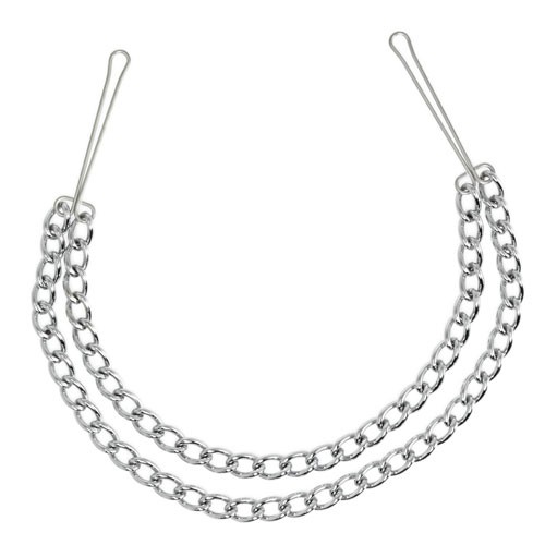 Silver Nipple Clamps with Double Chain for Enhanced Pleasure