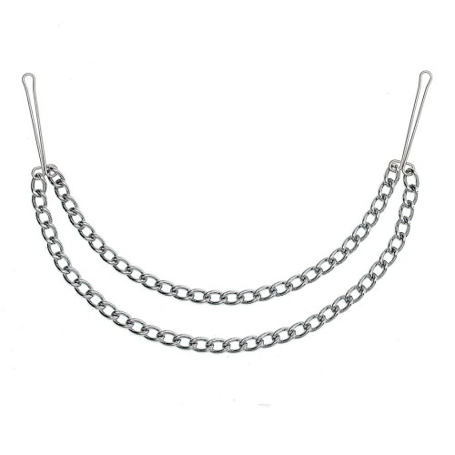 Silver Nipple Clamps with Double Chain for Enhanced Pleasure