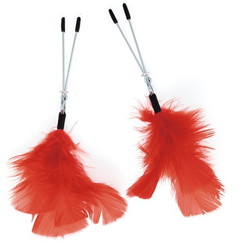 Adjustable Red Feather Nipple Clamps for Sensual Pleasure