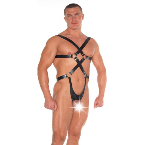 Leather Strappy Bondage Teddy for Sensual Adventures