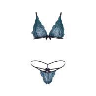 Bralette de Encaje Verde Agua y Panty a Juego