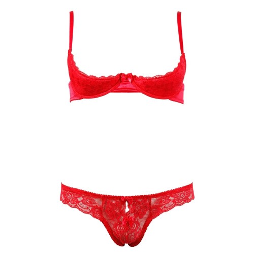 Cottelli Red Lace Open Bra Set for Seductive Elegance