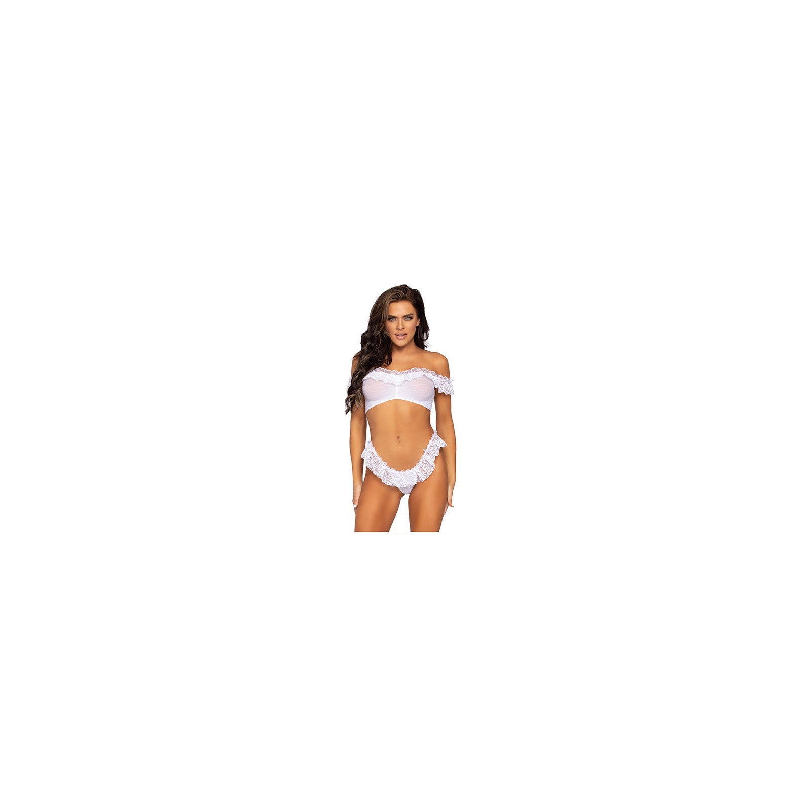 Leg Avenue Lace Ruffle Crop Top and Panty Set