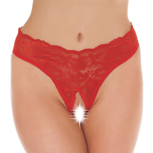 Red Lace Open Crotch G-String