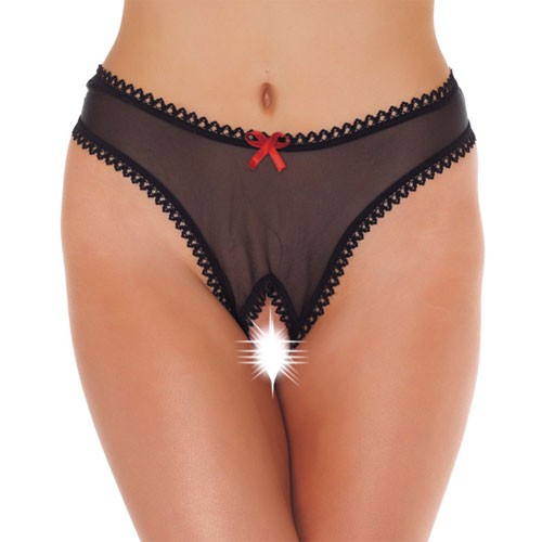 Crotchless Black G-String with Red Bow for Daring Style