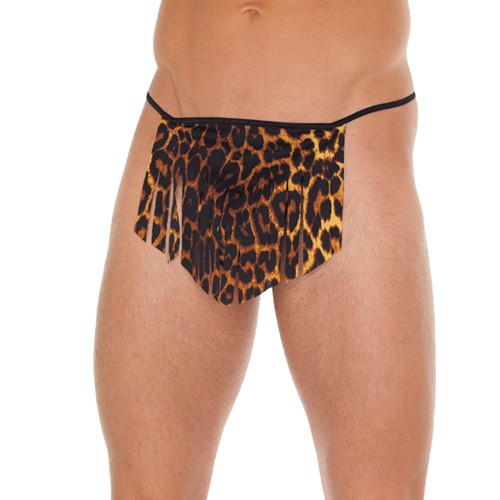 Men's Black G-String with Leopard Loincloth