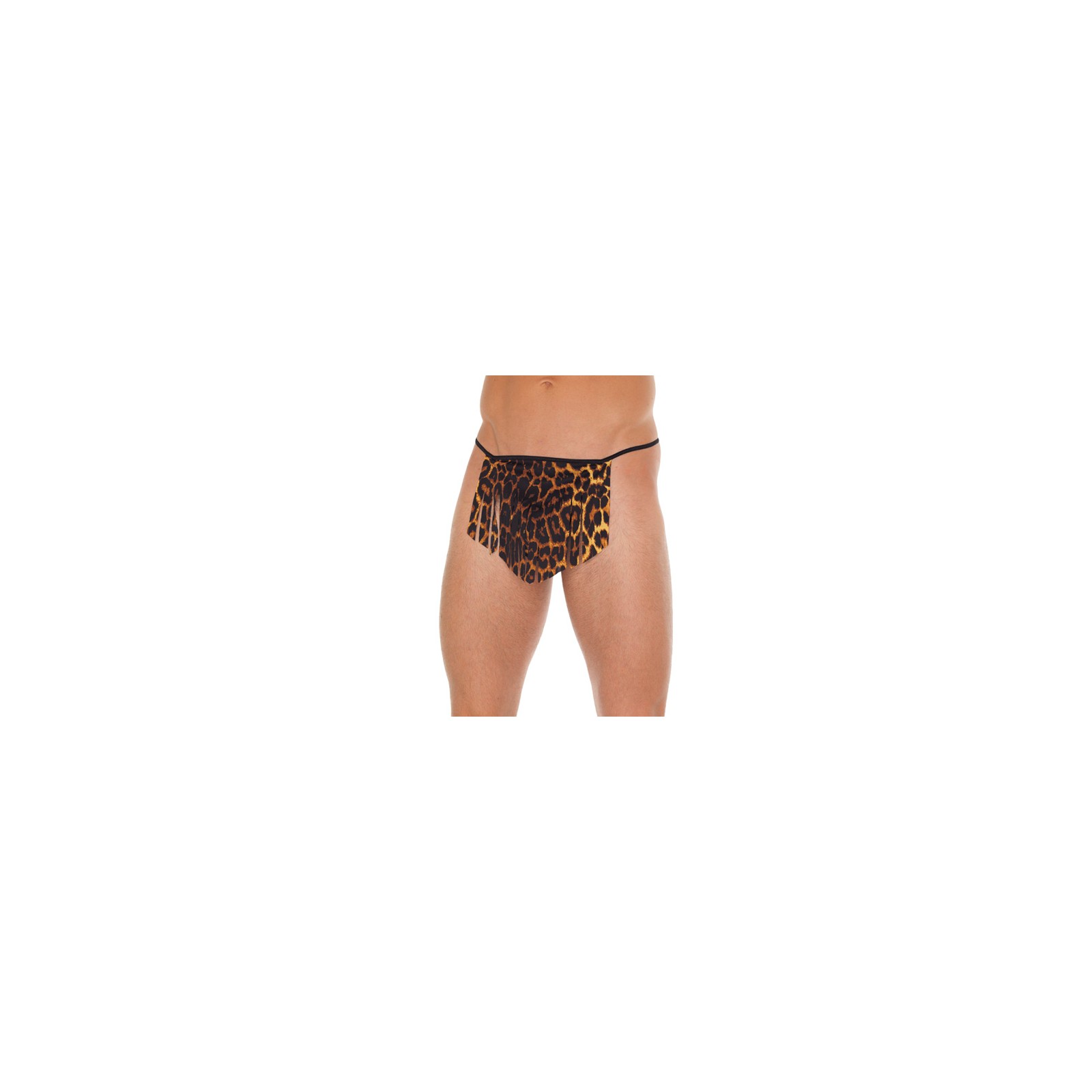 G-String Negro para Hombre con Loincloth de Leopardo