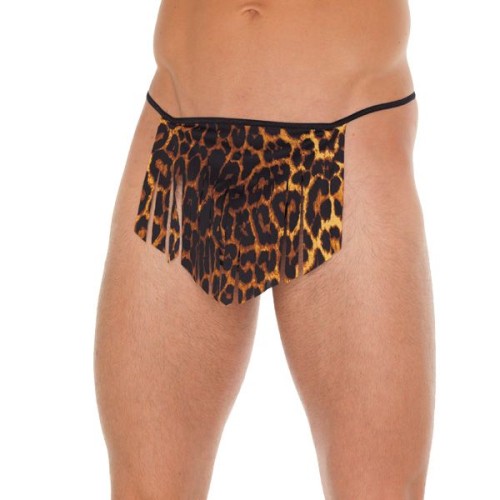 G-String Negro para Hombre con Loincloth de Leopardo