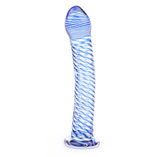 Dildo de Vidrio con Diseño Espiral Azul - Placer Elegante