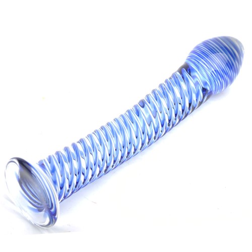 Dildo de Vidrio con Diseño Espiral Azul - Placer Elegante