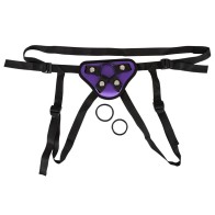 Adjustable Purple and Black Strap On Harness