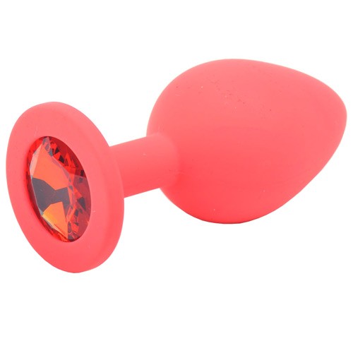 Plug Anal de Silicona Roja con Joyas Mediano