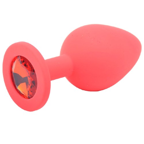 Plug Anal de Silicona Roja con Joyas Mediano