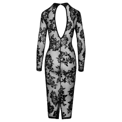 Noir Tight Fitting Floral Transparent Dress Medium