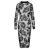 Noir Tight Fitting Floral Transparent Dress Medium