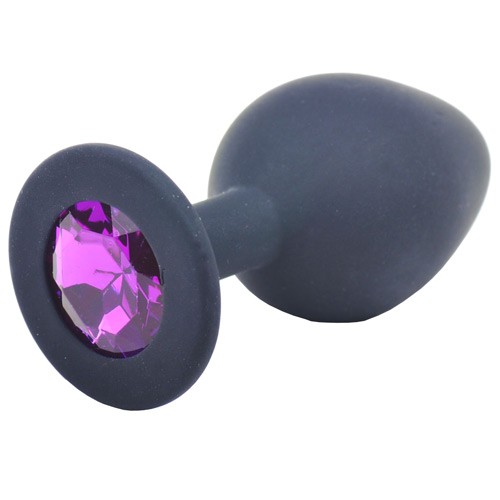 Plug Anal de Silicona Negro Mediano con Diamante Morado para Placer