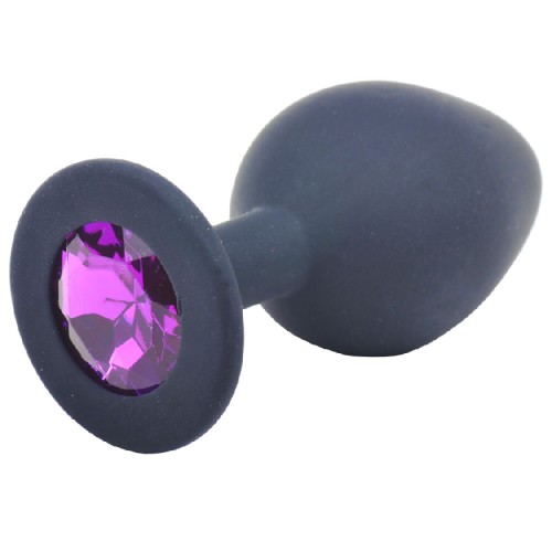 Plug Anal de Silicona Negro Mediano con Diamante Morado para Placer