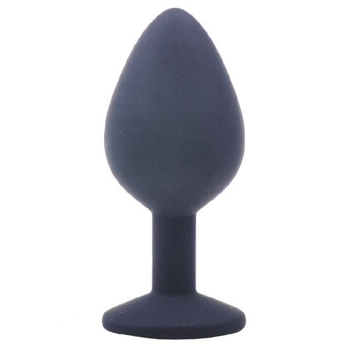 Plug Anal de Silicona Negro Mediano con Diamante Morado para Placer