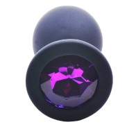 Plug Anal de Silicona Negro Mediano con Diamante Morado para Placer