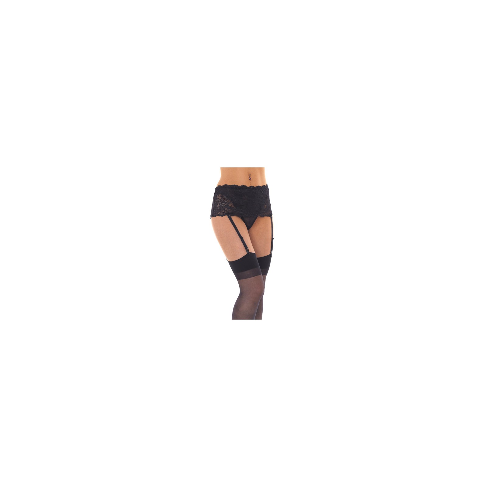 Floral Black Suspender Belt with Stockings