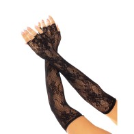 Guantes Negros Sin Dedos de Red Floral - Leg Ave