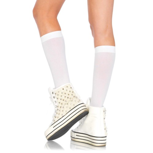 Leg Avenue White Nylon Knee Highs for Stylish Look