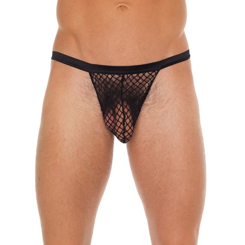 G-String Negro con Bolsa de Red para Hombre