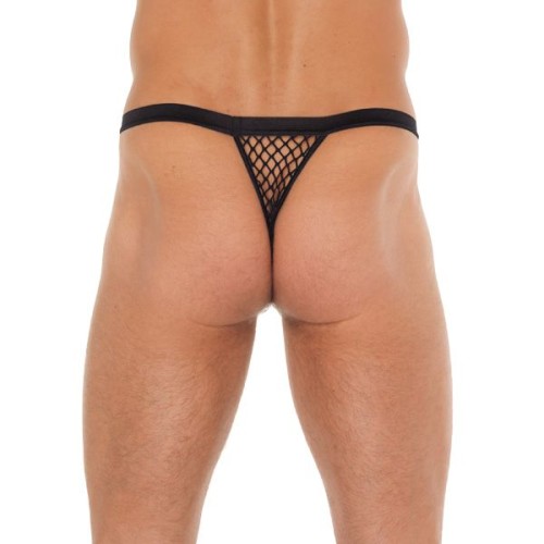 Men's Black G-String with Net Pouch