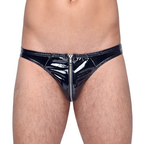 Black Level Vinyl Briefs with Zip for Fetish Fashion