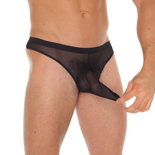 Men's Black G-String with Penis Sleeve for Ultimate Comfort