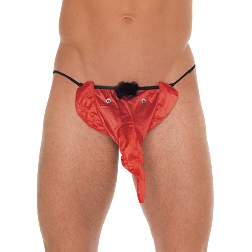 Men's Black G-String with Fun Red Elephant Pouch