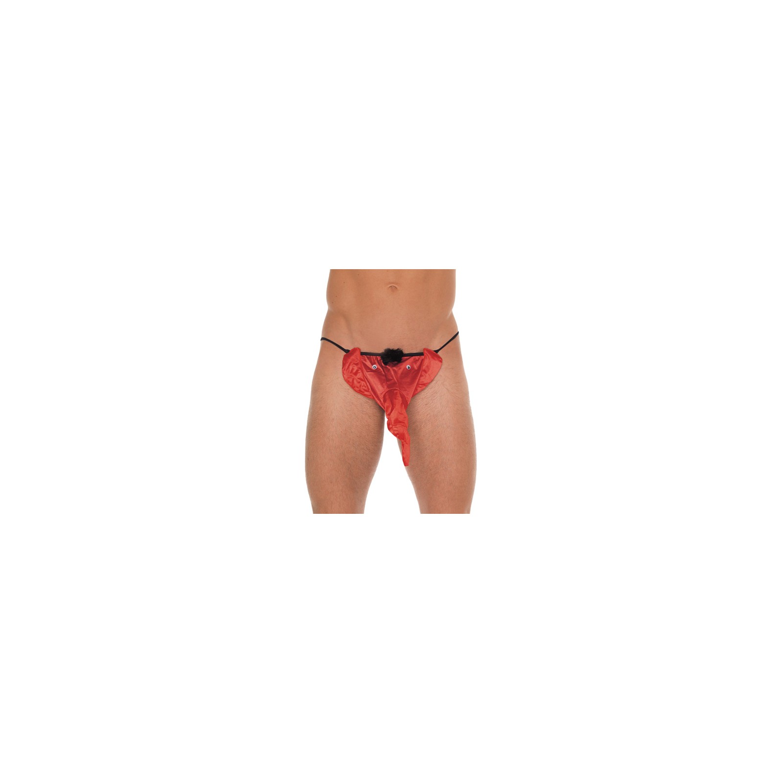 Men's Black G-String with Fun Red Elephant Pouch