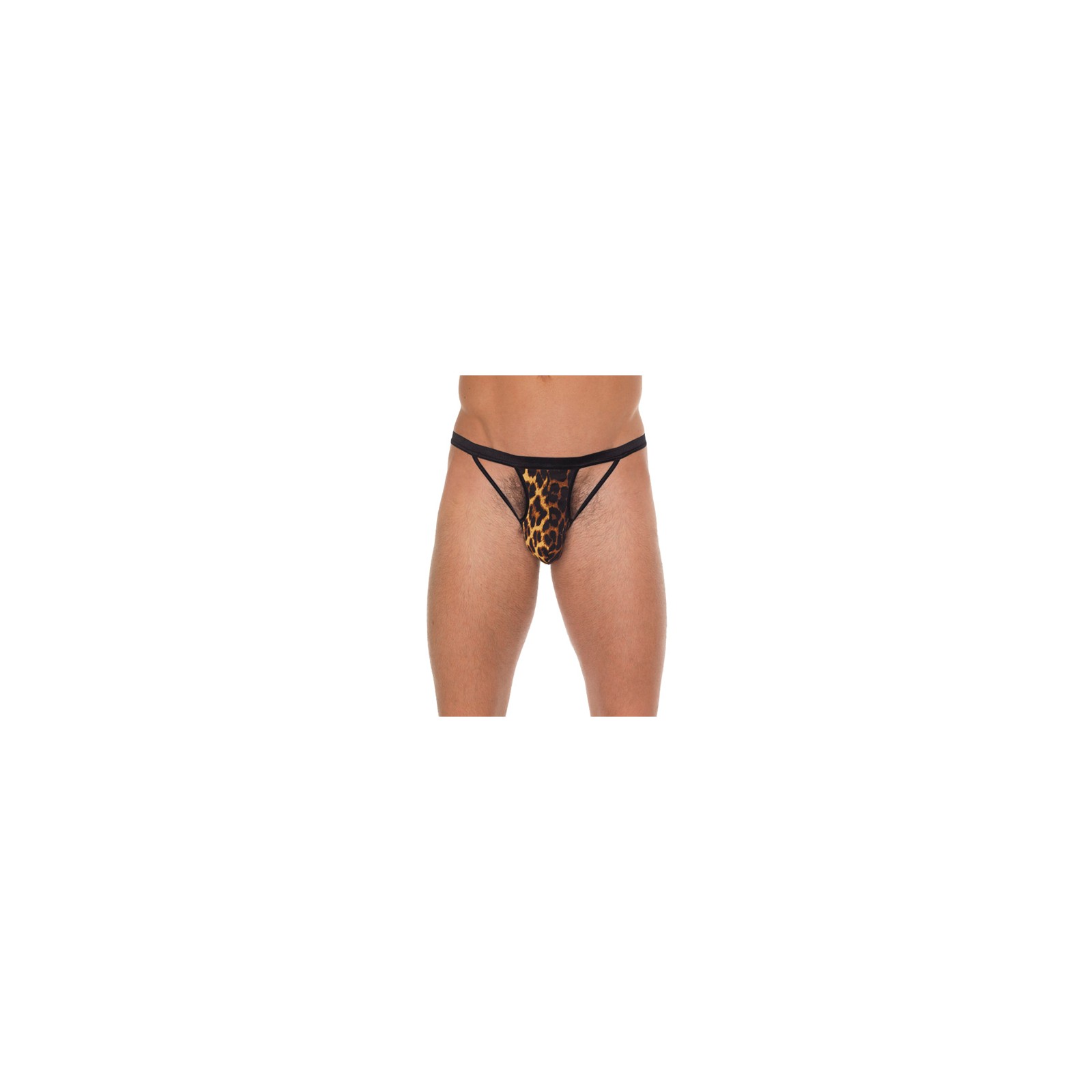 G-String Negro Masculino con Bolsa de Animal Print