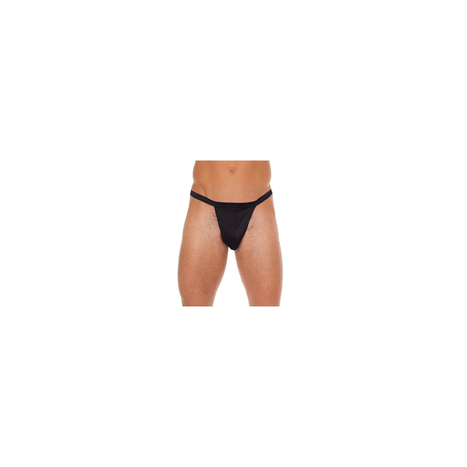 Mens Black Straight G-String with Black Pouch