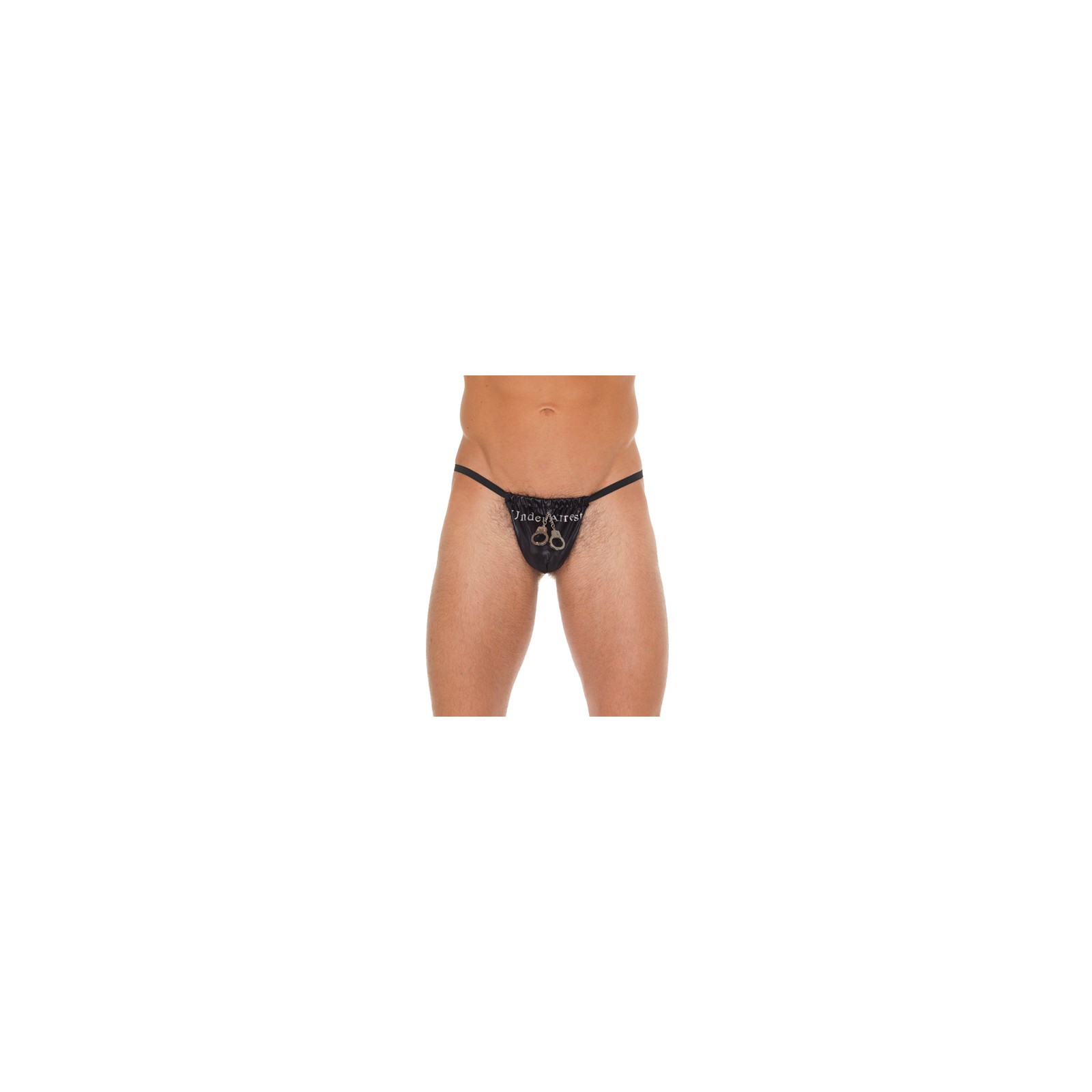 Men's Black G-String with Fun Handcuff Pouch