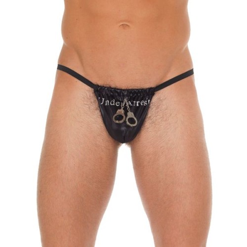 Men's Black G-String with Fun Handcuff Pouch