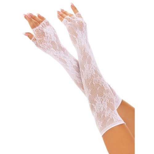 Stylish Floral Net Fingerless Gloves White