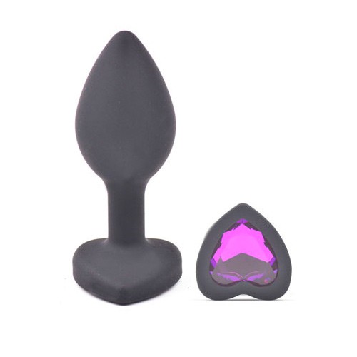 Plug Anal Negro con Base en Diamante en Forma de Corazón Pequeño