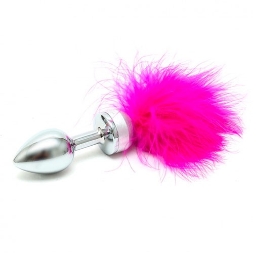 Small Butt Plug with Pink Feathers for Fun Play