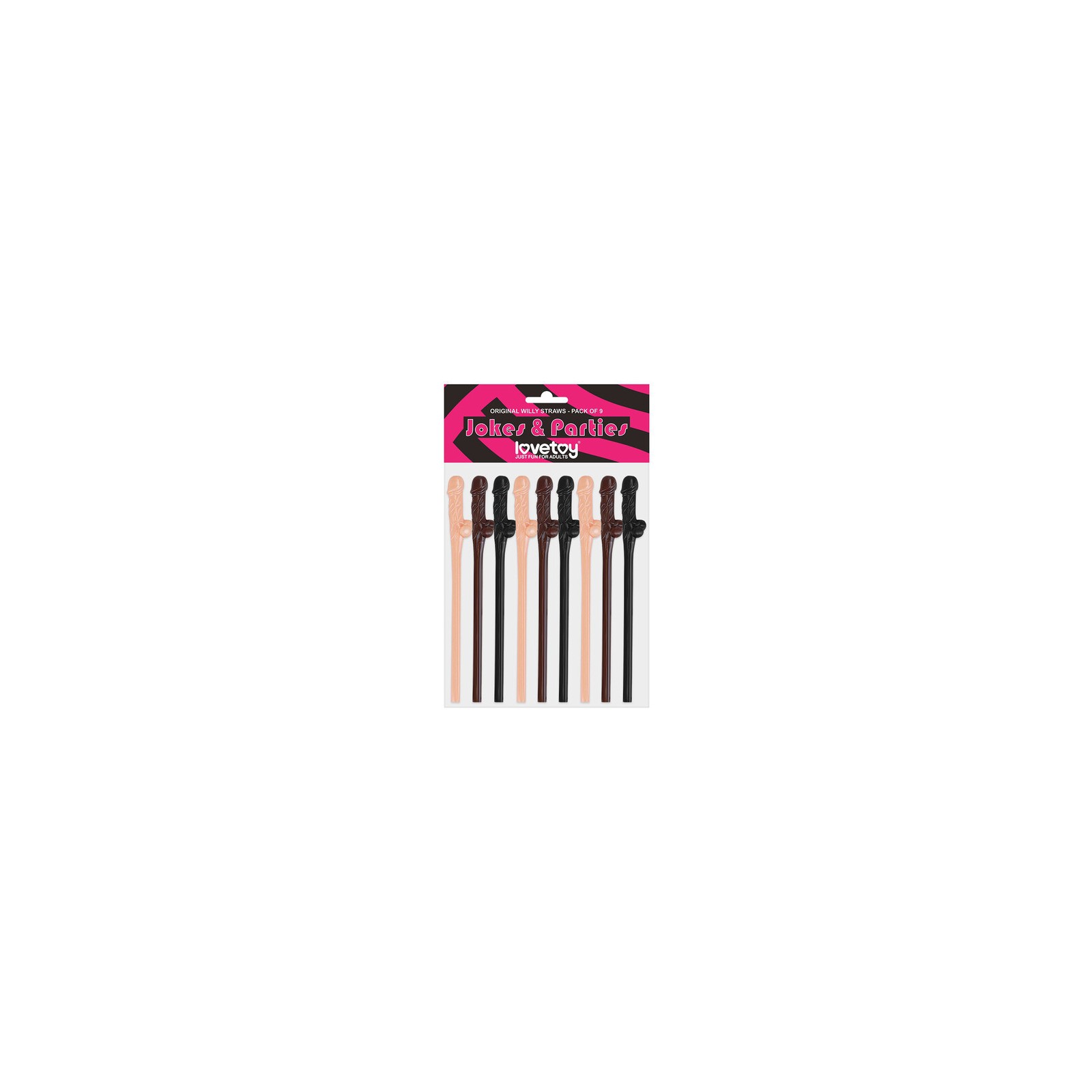 Lovetoy Pack Of 9 Willy Straws Black Brown And Pink