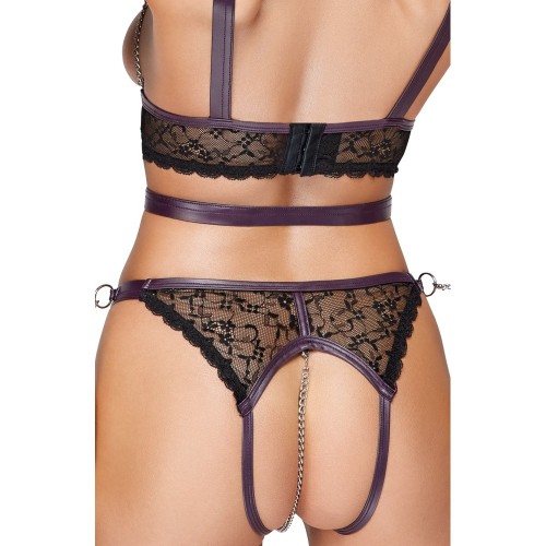 Cottelli Lace and Chain Crotchless Set