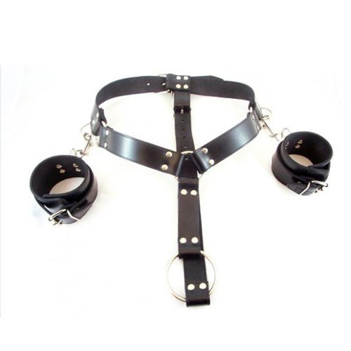 Adjustable Black Leather Cuff Harness for Enhanced Play