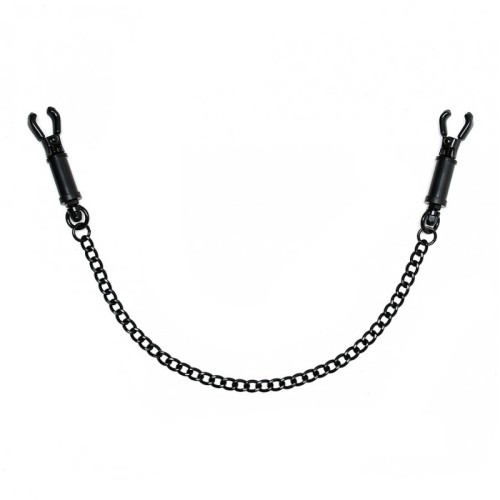 Adjustable Black Metal Nipple Clamps with Chain - Pleasure and Pain