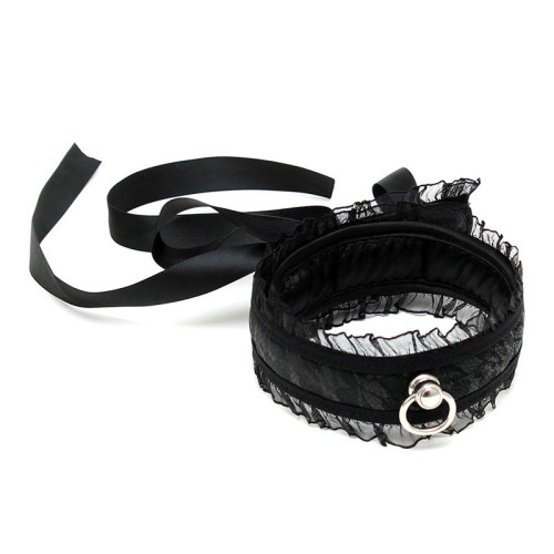 Satin Look Black Collar with O Ring - Elegant Design