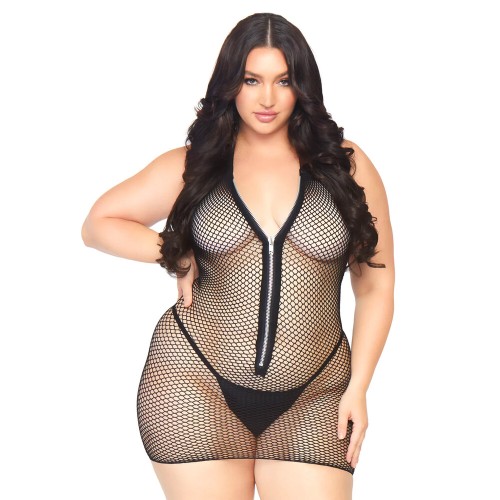 Fishnet Zip-Up Dress - Bold Plus Size Fashion