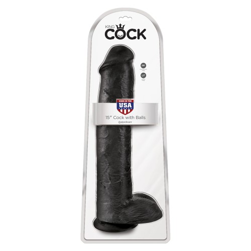 King Cock 15 Inch Cock with Balls Black - Ultimate Realism