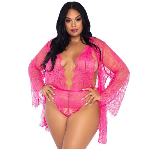 Leg Avenue Floral Lace Teddy and Robe Set for Intimate Moments