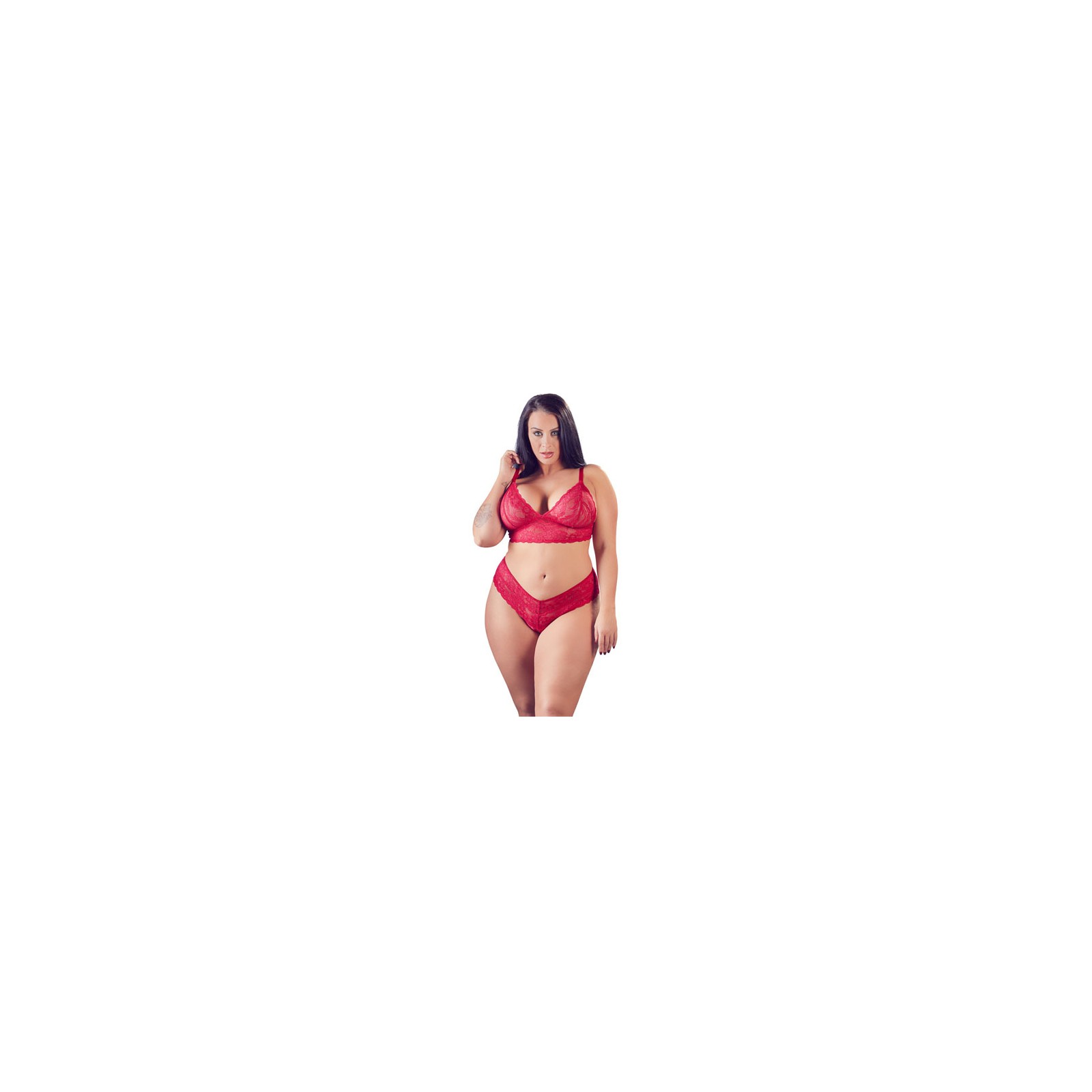 Conjunto de Sujetador y Bragas de Encaje Rojo Cottelli Plus Size XXXL