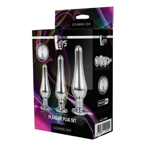 Juego de Plug Anal Brillante Plateado para Placer Elegante