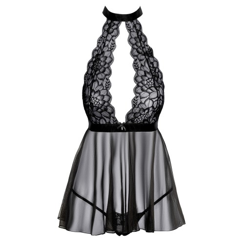 Babydoll Halter de Encaje Negro para Seducción